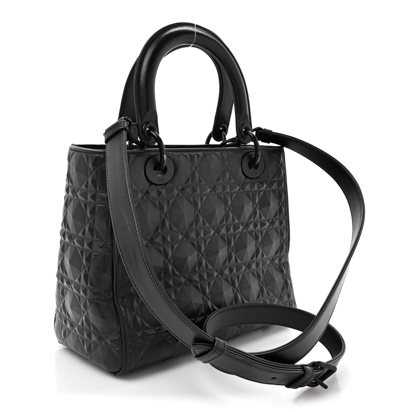 Christian Dior Calfskin Cannage Diamond Cannage Medium Lady Dior Black