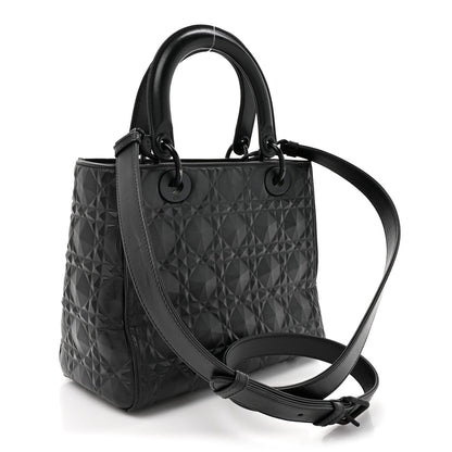 Christian Dior Calfskin Cannage Diamond Cannage Medium Lady Dior Black