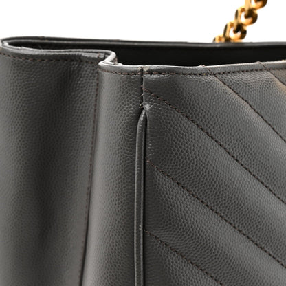 Saint Laurent Grain De Poudre Matelasse Chevron Monogram Shopping Bag Fog