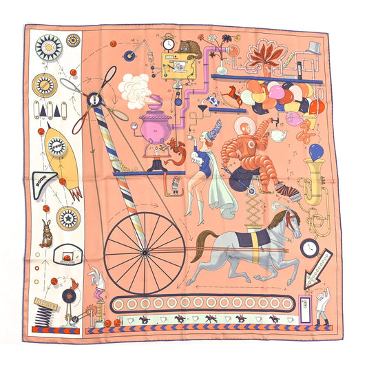 Hermes Silk Tea For Two Scarf 90 Rose Poudre White Bleu