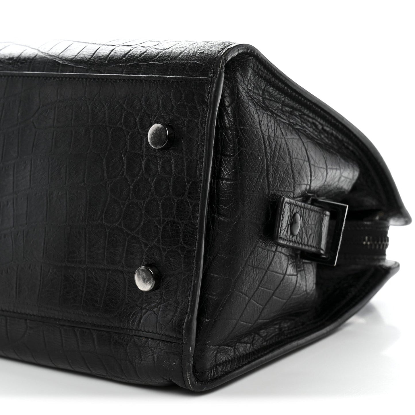 Saint Laurent Calfskin Crocodile Embossed Small Monogram Cabas Black