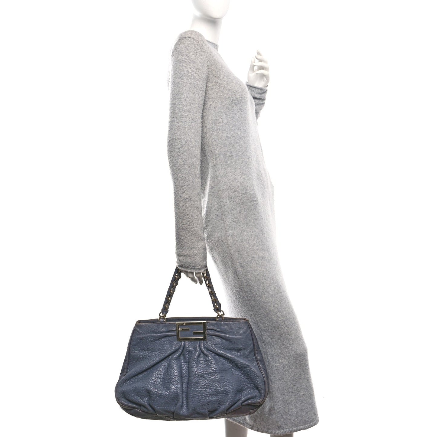 Fendi Crinkled Lambskin Mia Tote Blue