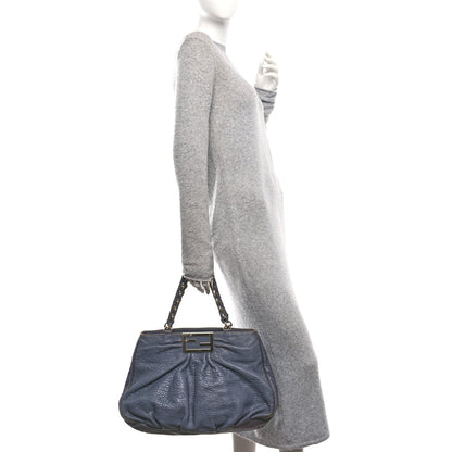 Fendi Crinkled Lambskin Mia Tote Blue
