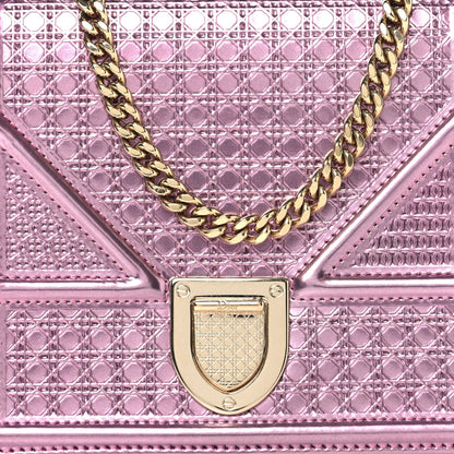 Christian Dior Metallic Patent Micro-Cannage Diorama Wallet on Chain Pouch Pink
