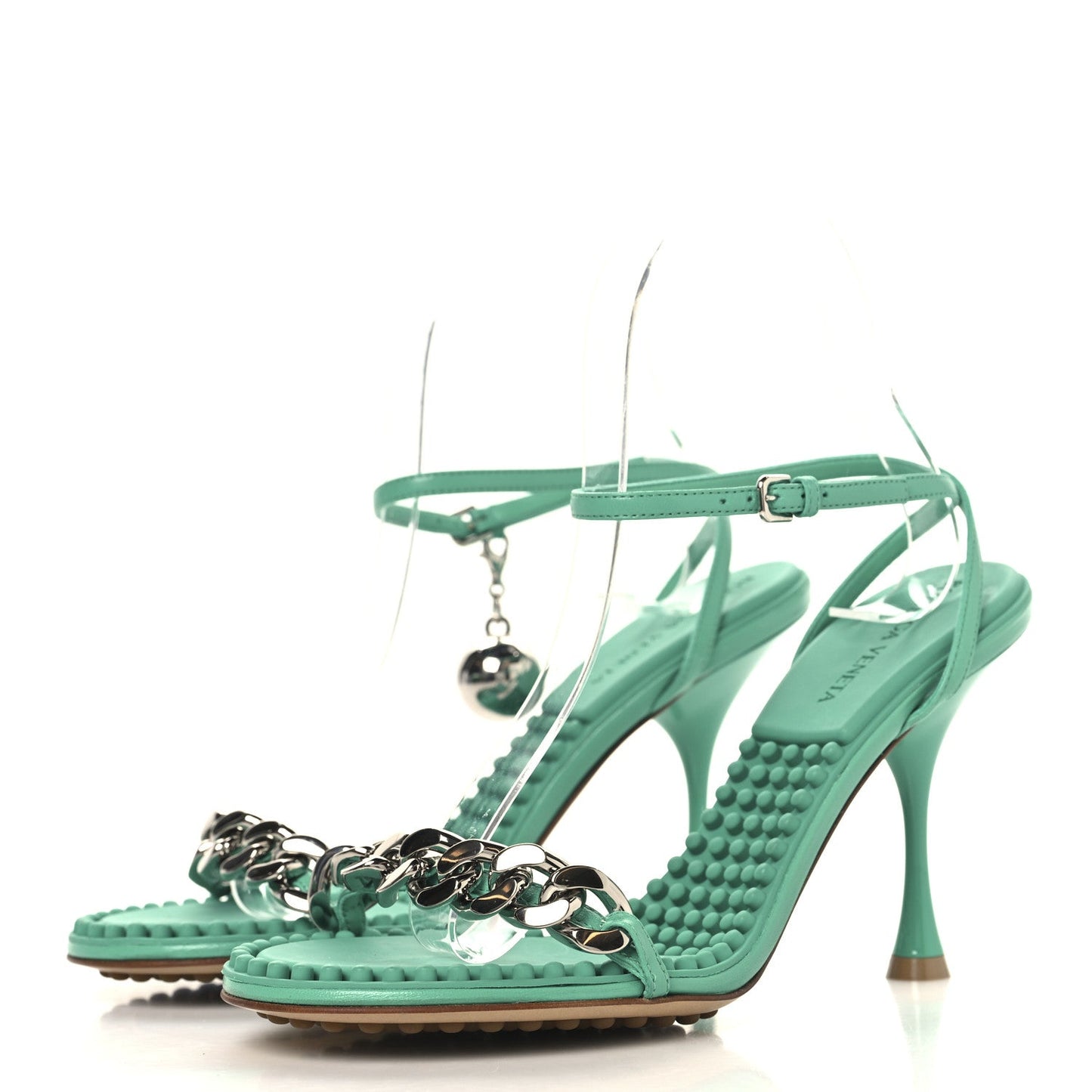 Bottega Veneta Lambskin Dot 100mm Sandals 37 Acid Turquoise