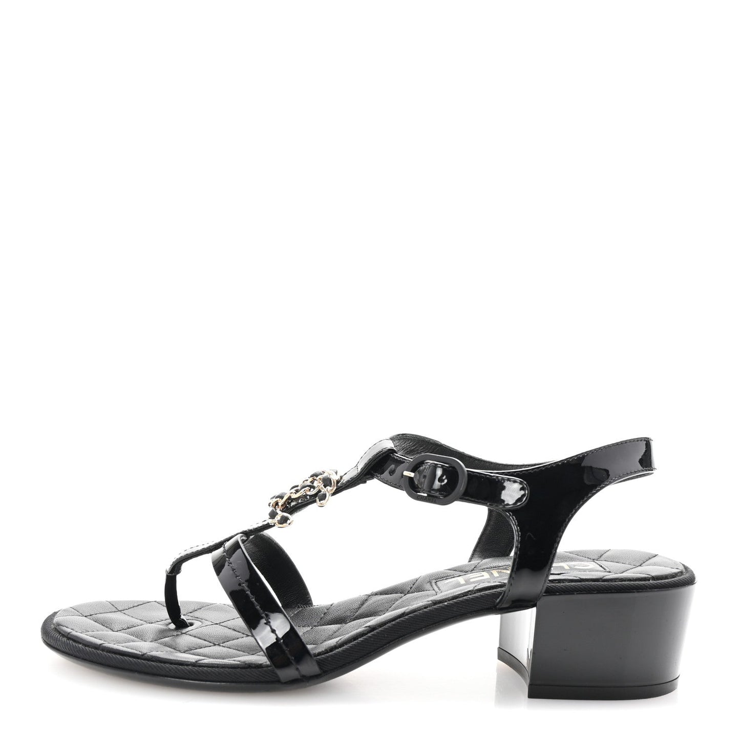 Chanel Patent CC Logo Thong Sandals 37 Black