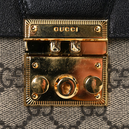 Gucci GG Supreme Monogram Calfskin Mini Padlock Top Handle Shoulder Bag Beige Black Cuir