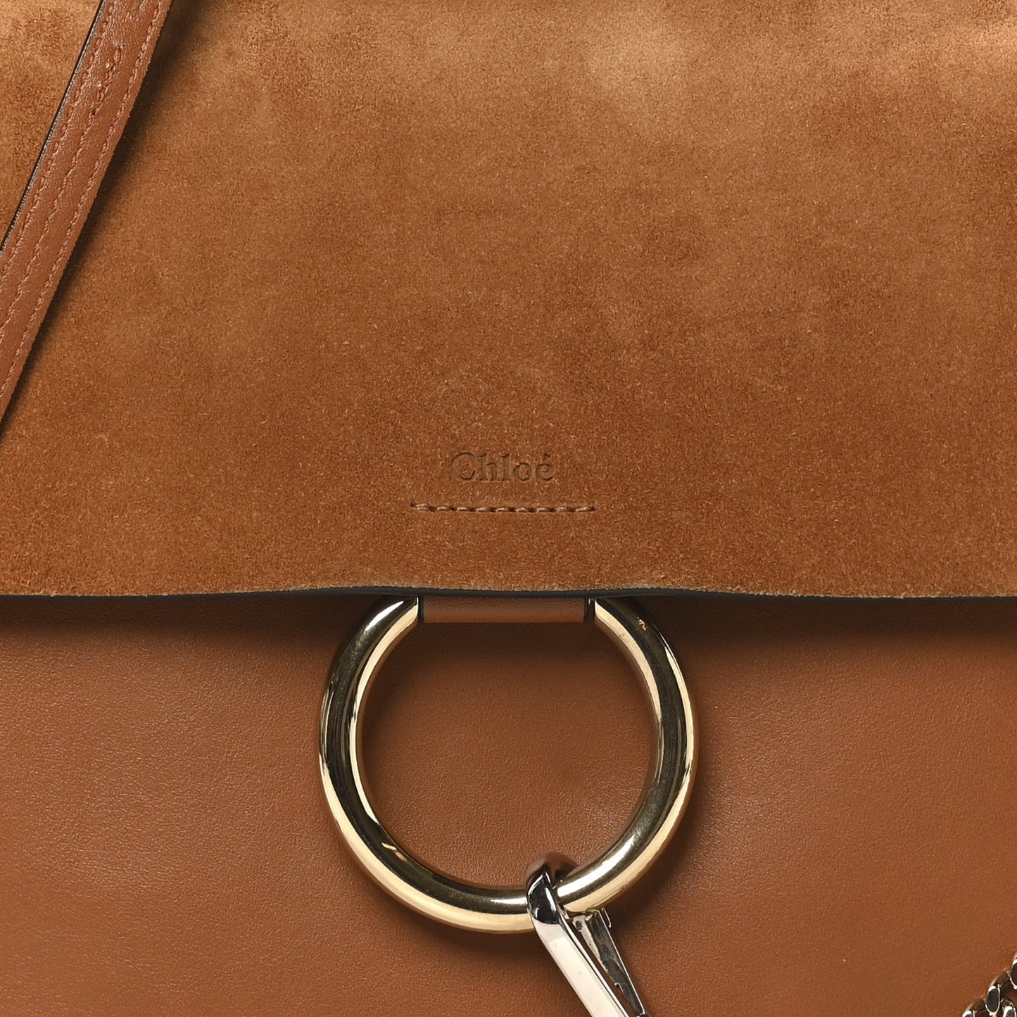Chloe Suede Calfskin Medium Faye Shoulder Bag Caramel