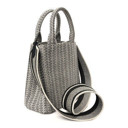 Prada Jacquard Logo Ricamo Embroidered Small Tote Black Talco