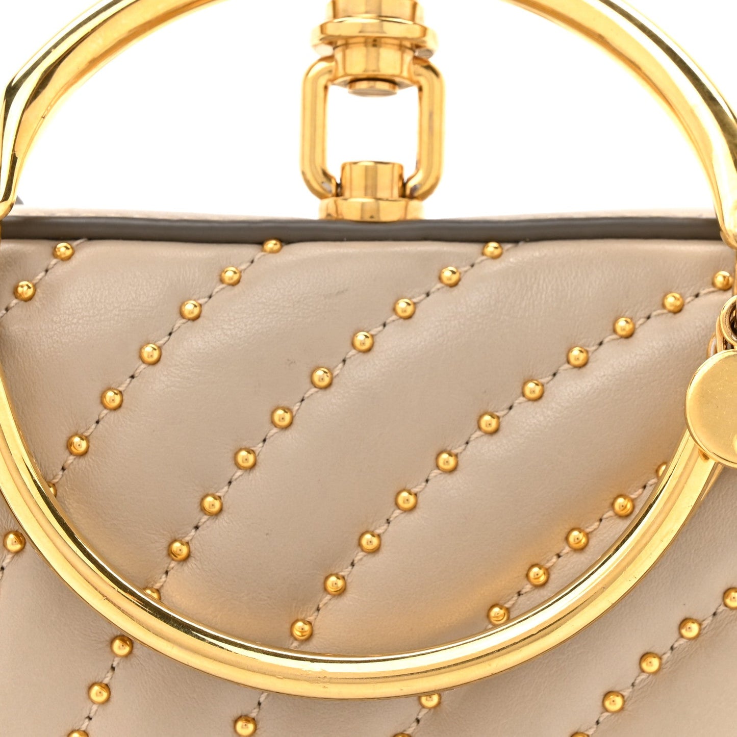 Chloe Calfskin Lambskin Quilted Studded Nile Bracelet Minaudiere Bag Pastel Grey