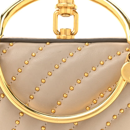 Chloe Calfskin Lambskin Quilted Studded Nile Bracelet Minaudiere Bag Pastel Grey