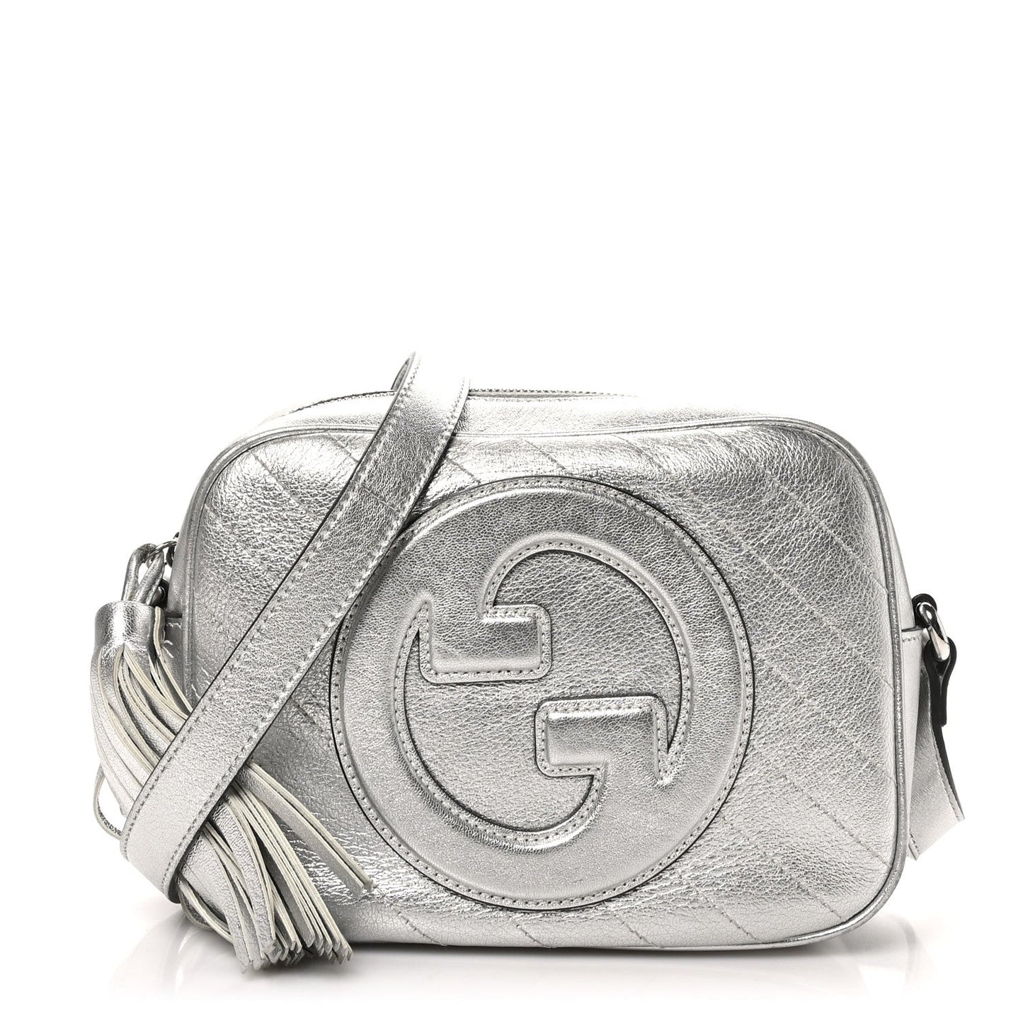 Gucci Metallic Sakai Be Green Calfskin Diagonal Stitched Small Blondie Shoulder Bag Silver