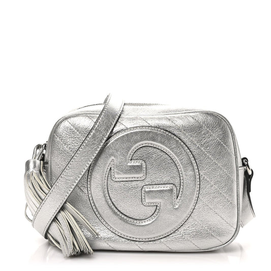 Gucci Metallic Sakai Be Green Calfskin Diagonal Stitched Small Blondie Shoulder Bag Silver