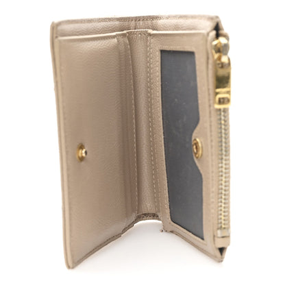 Saint Laurent Grain De Poudre Matelasse Chevron Monogram Zipped Card Case Dark Beige