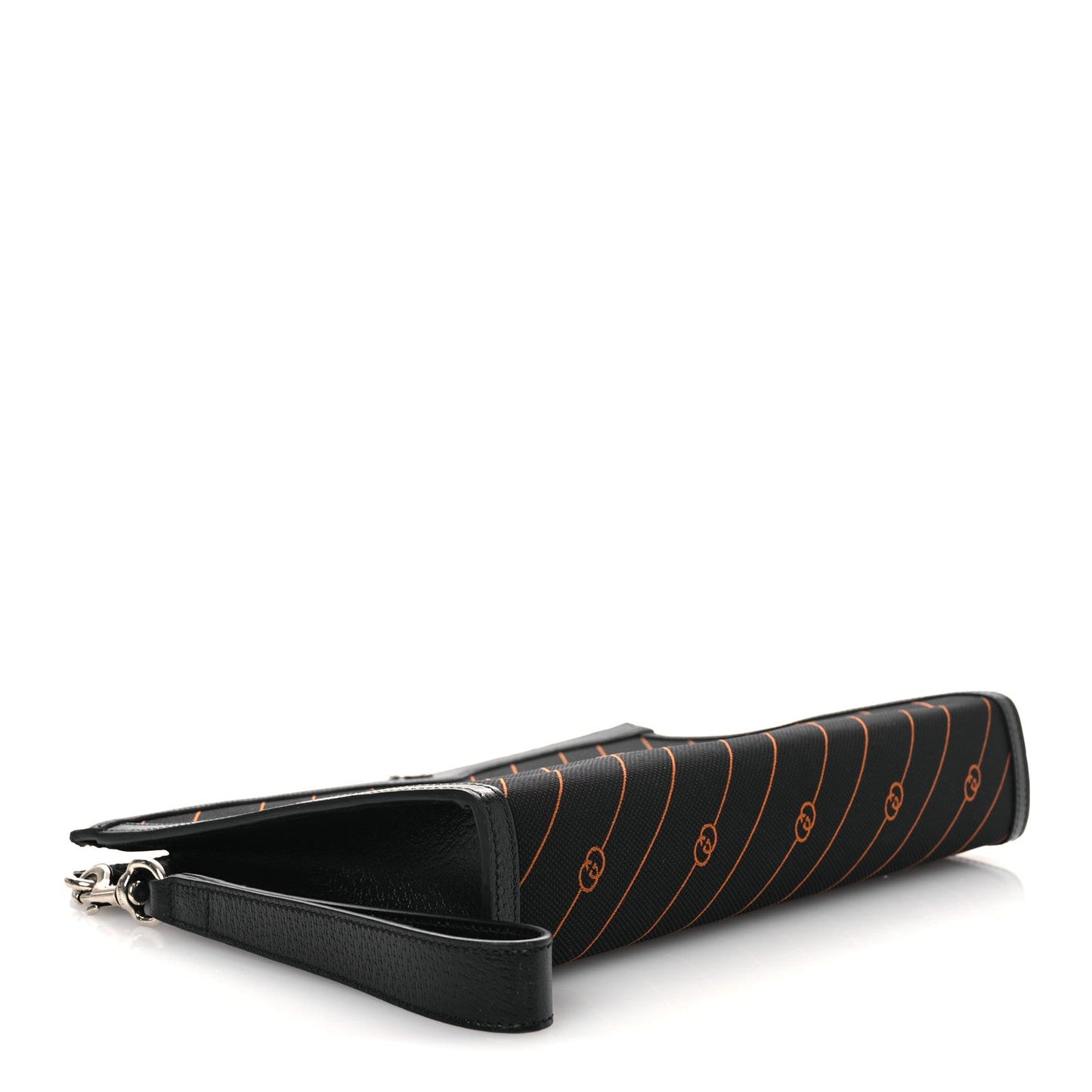 Gucci Canvas Diagonal Interlocking G Zip Pouch Black Orange