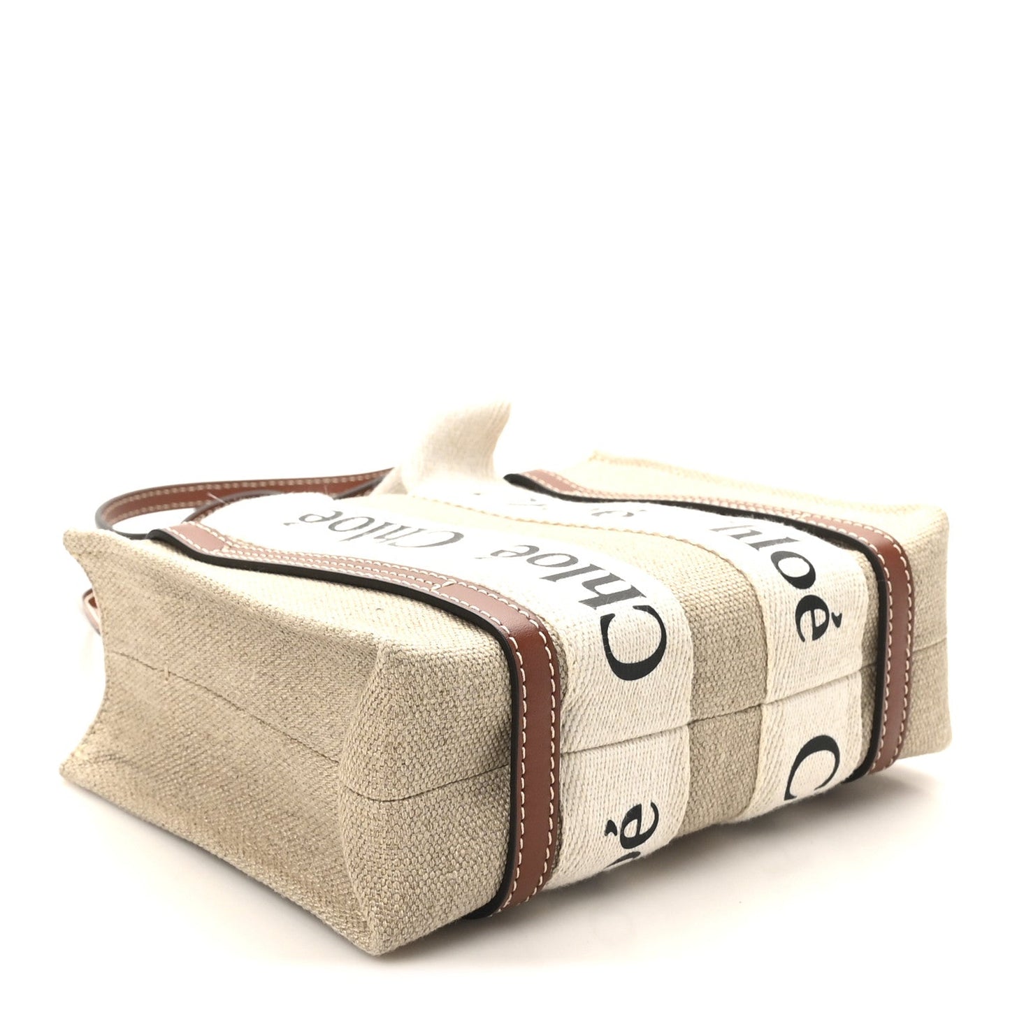 Chloe Cotton Calfskin Mini Woody Ribbon Tote With Strap White Brown