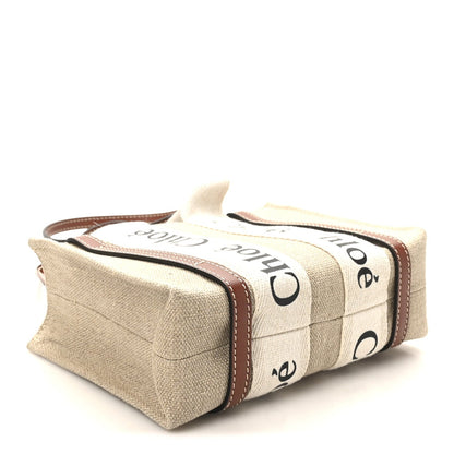Chloe Cotton Calfskin Mini Woody Ribbon Tote With Strap White Brown