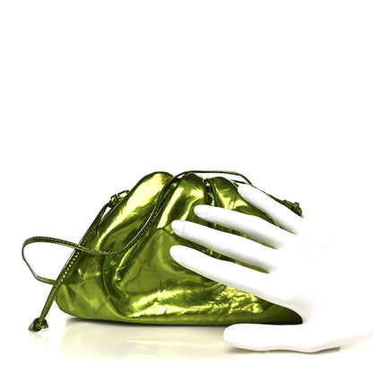 Bottega Veneta Metallic Crushed Calfskin The Mini Pouch Chlorophyll