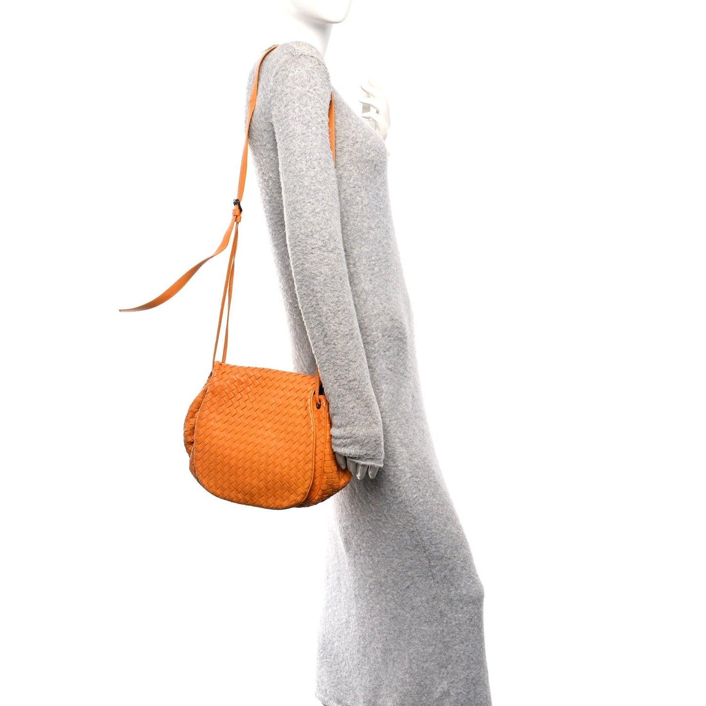 Bottega Veneta Nappa Intrecciato Drawstring Messenger Flap Orange