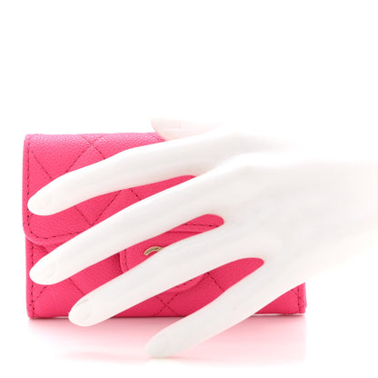 Chanel Caviar Quilted Flap Card Holder Wallet Pink