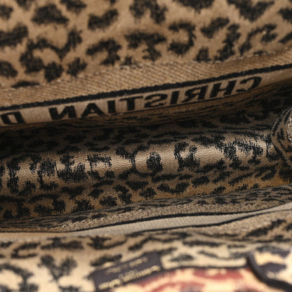Christian Dior Canvas Mizza Embroidered Large Leopard Book Tote Beige