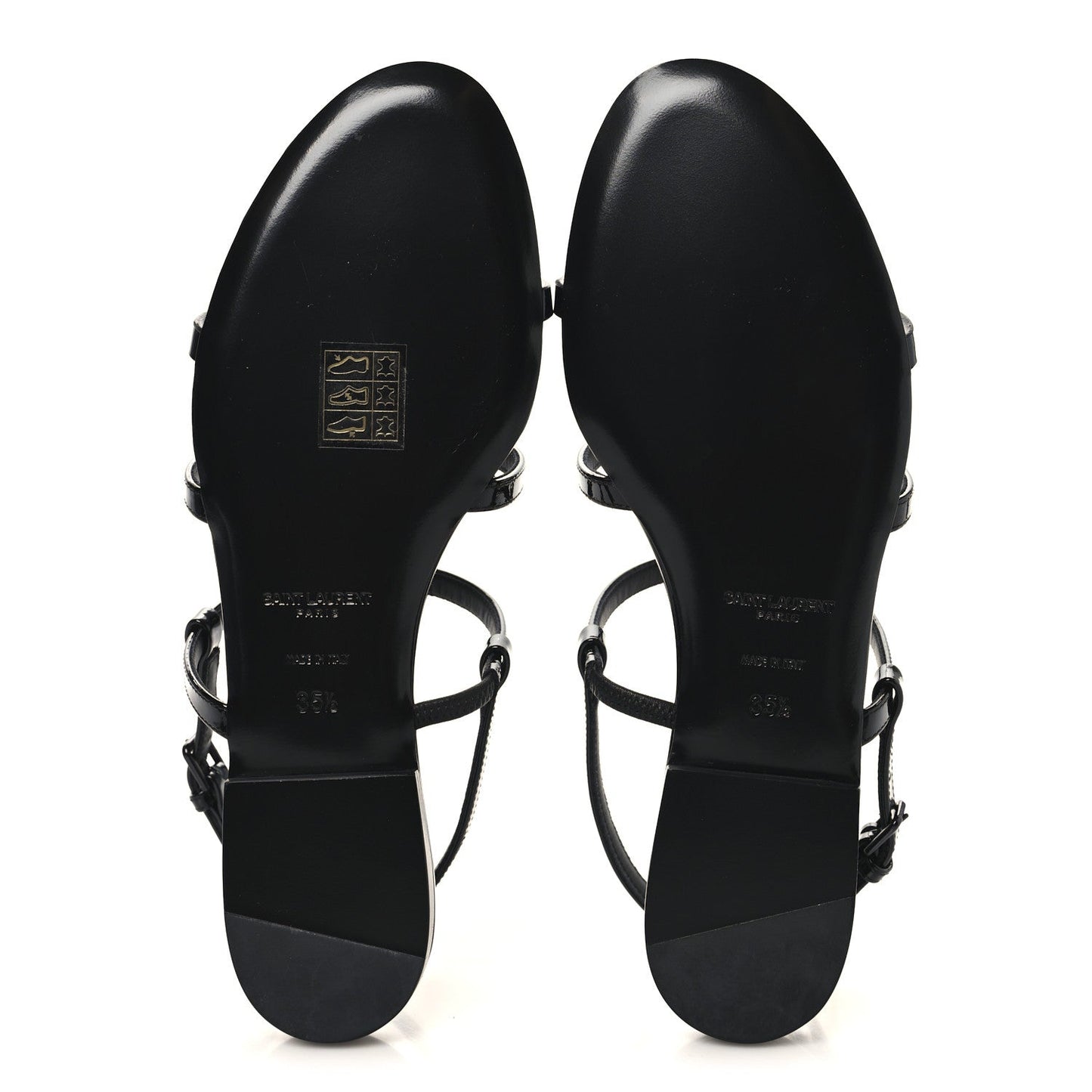 Saint Laurent Patent Calfskin Cassandra Monogram Sandals 35.5 Black