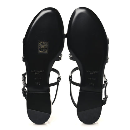 Saint Laurent Patent Calfskin Cassandra Monogram Sandals 35.5 Black