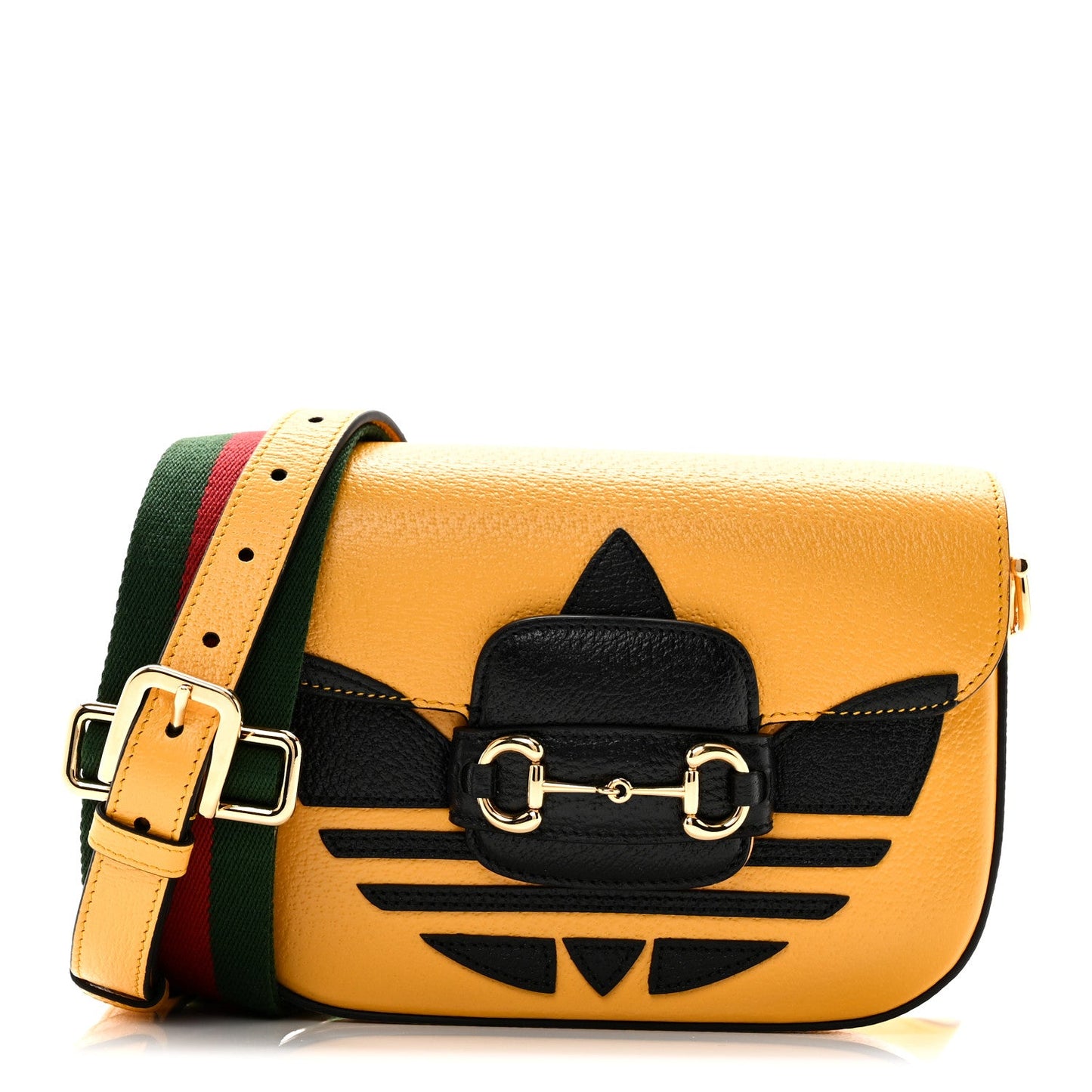 Gucci X ADIDAS Textured Dollar Calfskin Web Trefoil Mini Horsebit 1955 Shoulder Bag Crop Black