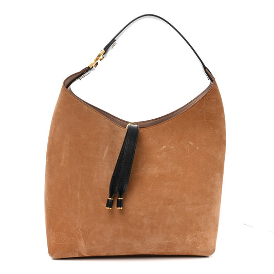 Chloe Suede Calfskin Marcie Hobo Bag Black Tan