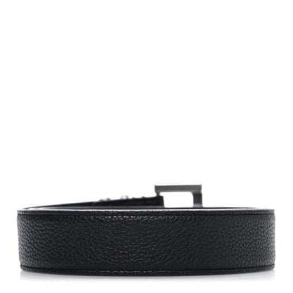 Saint Laurent Grained Calfskin Monogram Cassandre Square Buckle Belt  90 36 Black