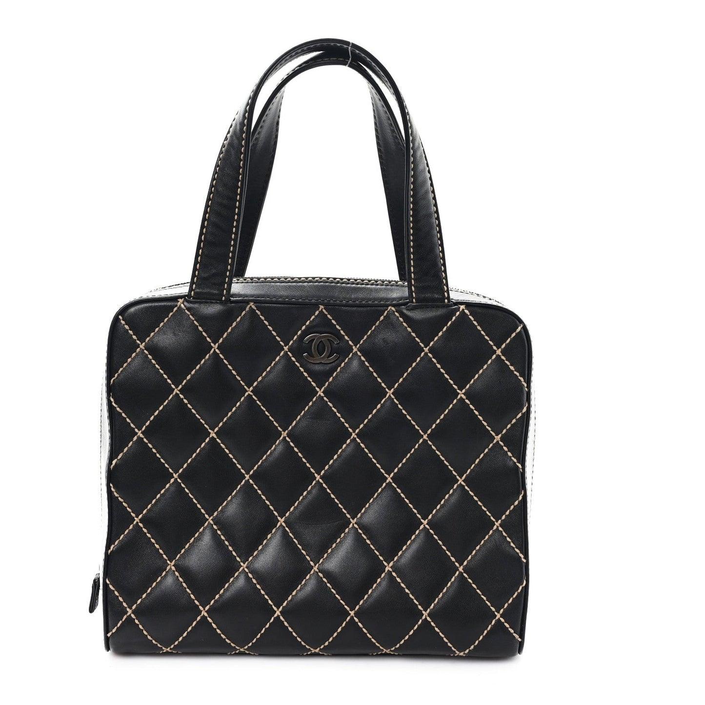 Chanel Calfskin Wild Stitch Vertical Top Handle Bag Black