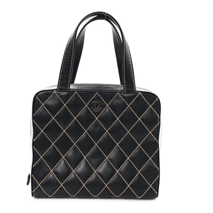 Chanel Calfskin Wild Stitch Vertical Top Handle Bag Black