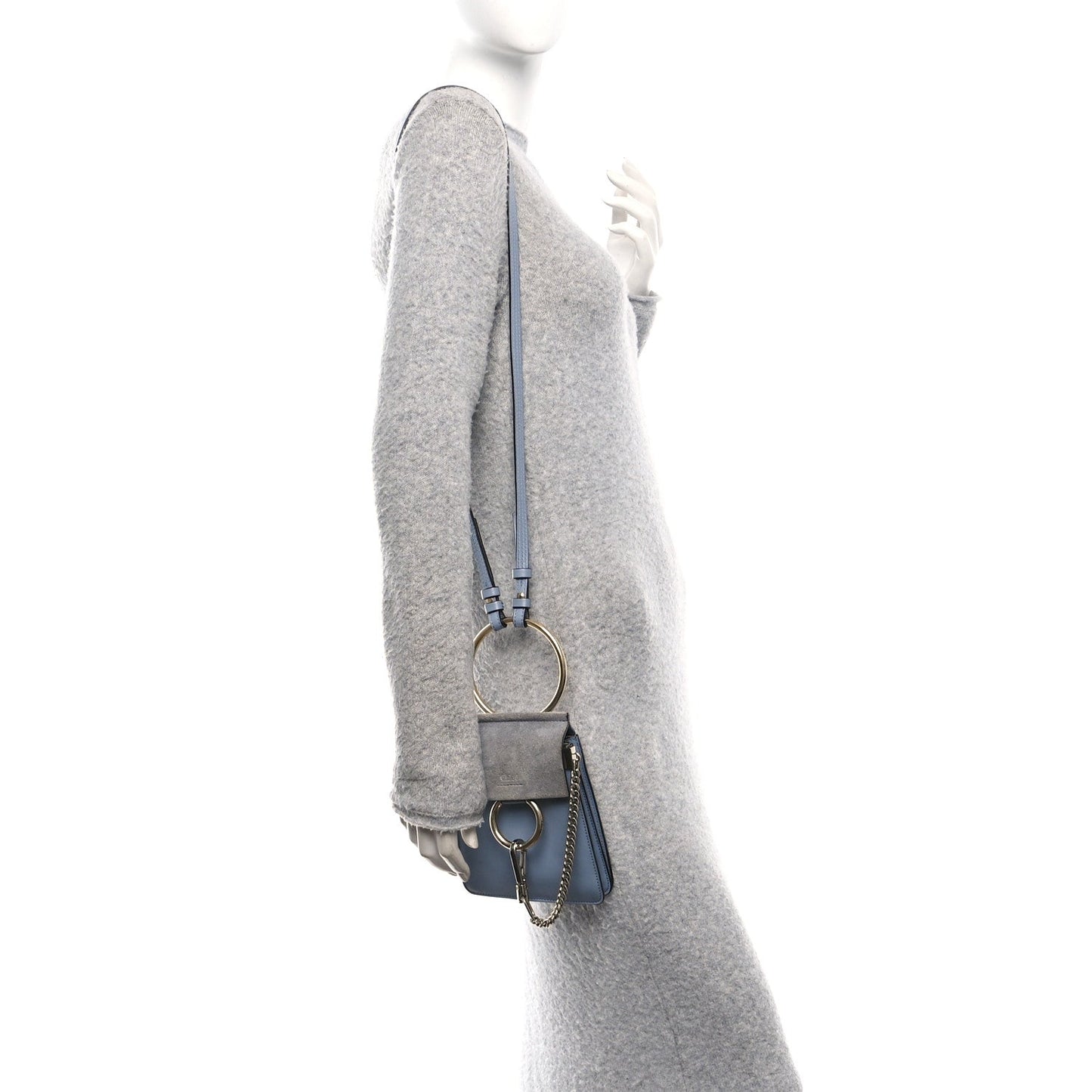 Chloe Suede Calfskin Mini Faye Bracelet Bag Washed Blue