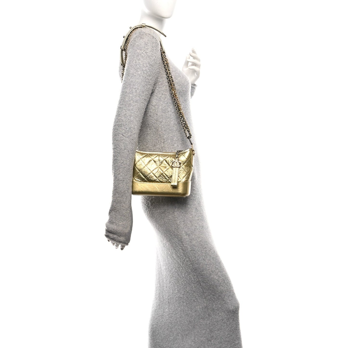 Chanel Metallic Aged Calfskin Quilted Small Gabrielle Hobo Gold