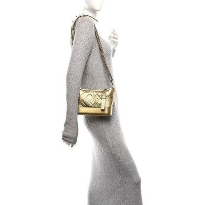 Chanel Metallic Aged Calfskin Quilted Small Gabrielle Hobo Gold