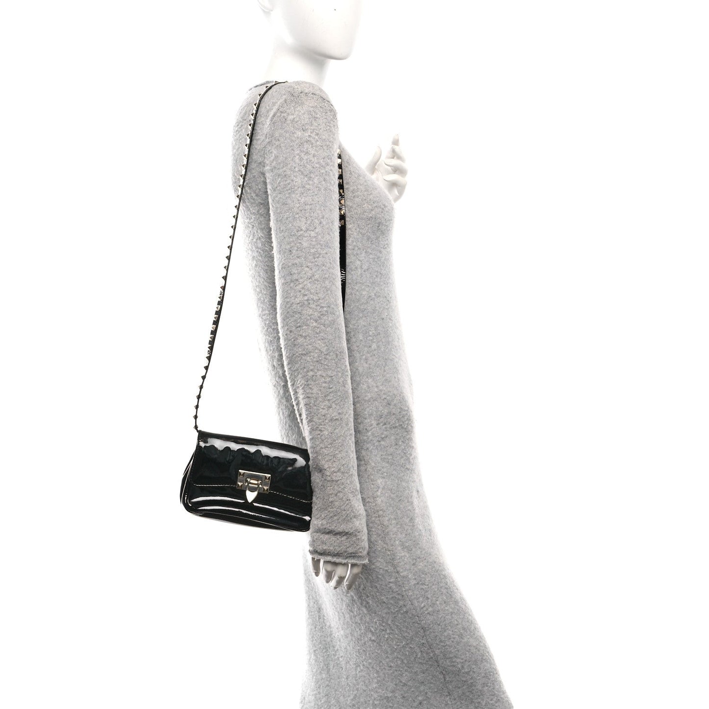 Valentino Garavani Patent Rockstud Flip Lock Flap Black