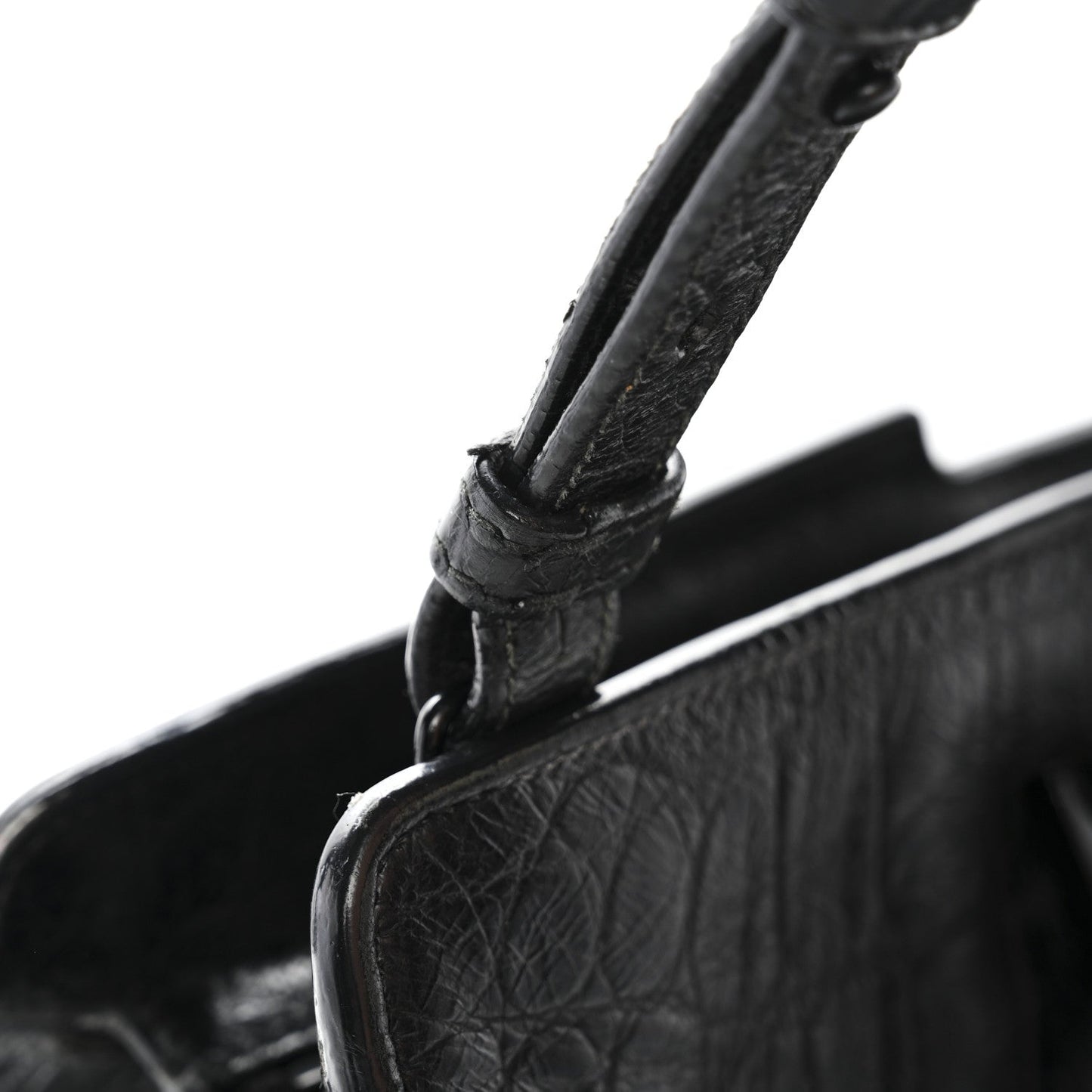 Saint Laurent Calfskin Crocodile Embossed Small Monogram Cabas Black