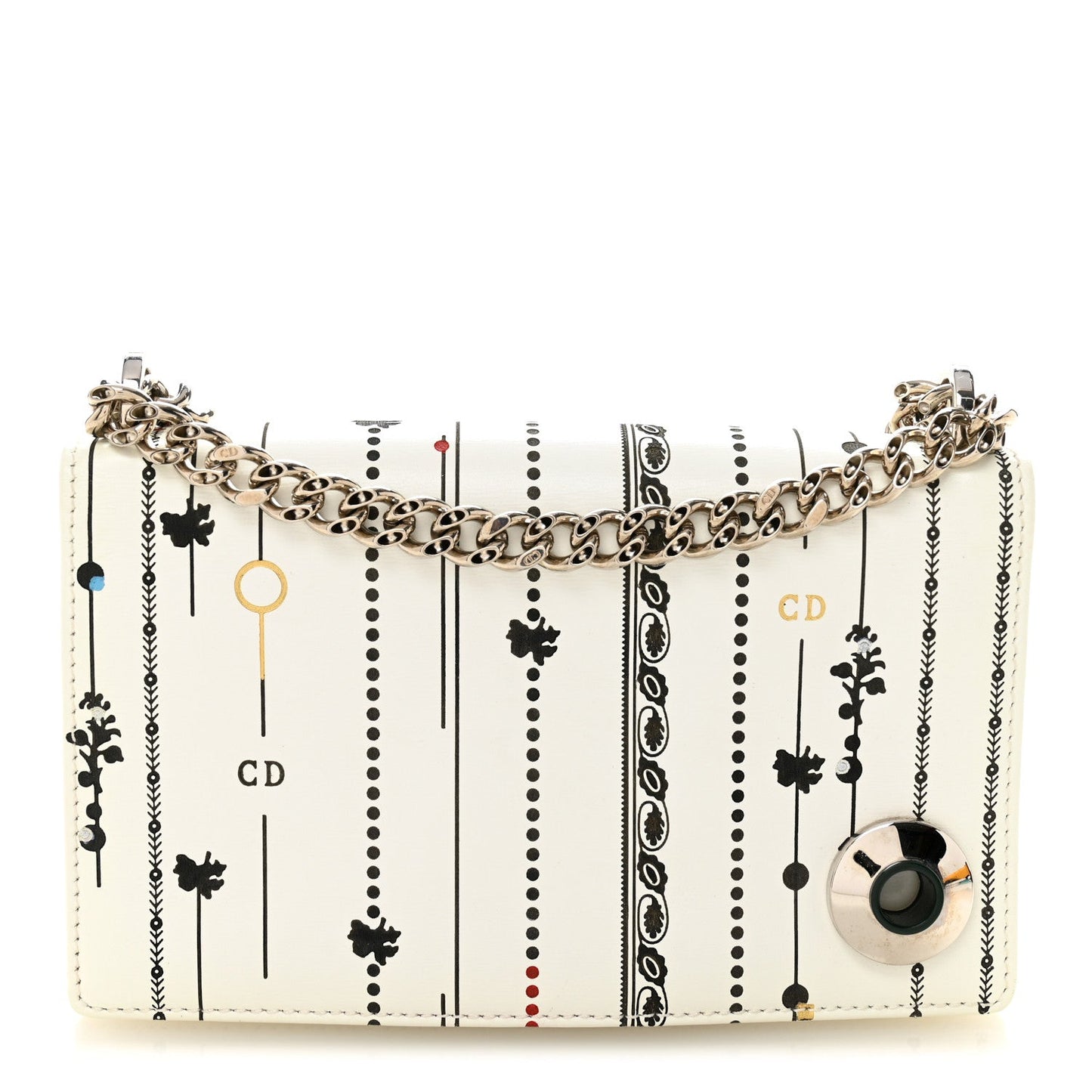 Christian Dior Calfskin Printed Mini Diorama Flap Bag White