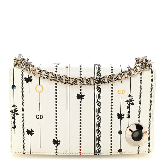 Christian Dior Calfskin Printed Mini Diorama Flap Bag White