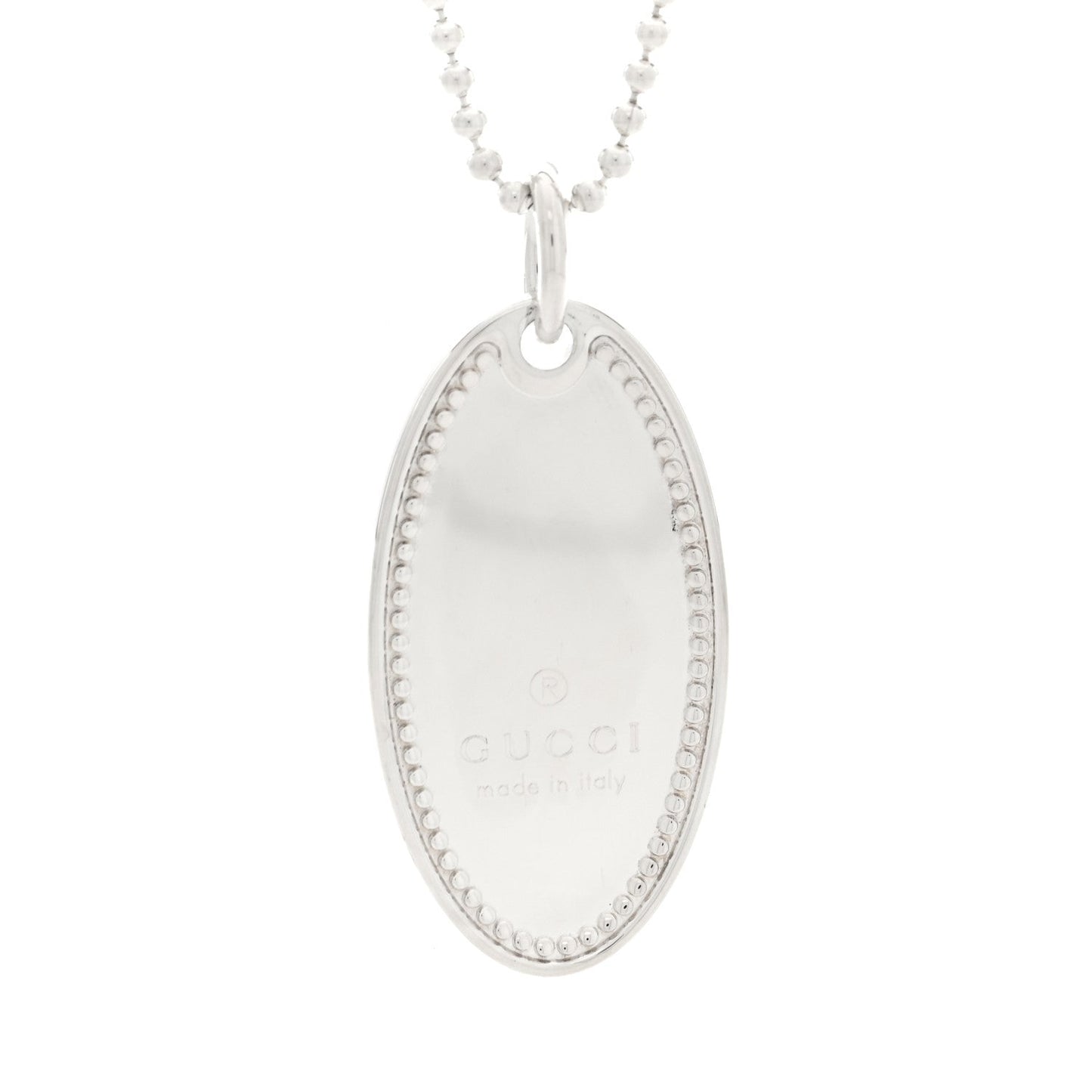 Gucci Sterling Silver Trademark Logo Oval Pendant Necklace