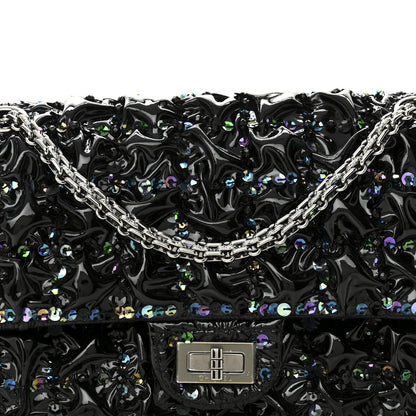Chanel Patent Sequin Crystal Ruched 2.55 Reissue 225 Flap Black