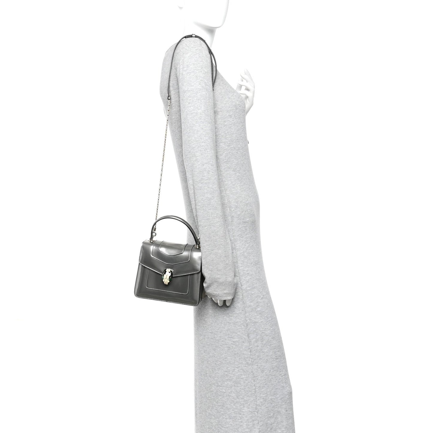 Bulgari Metallic Calfskin Serpenti Forever Top Handle Silver