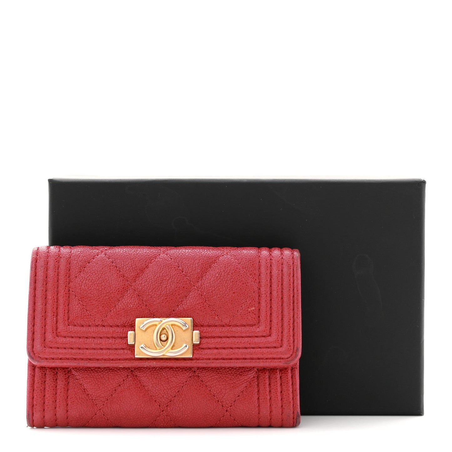 Chanel Caviar Quilted Boy Flap Card Holder Wallet Red