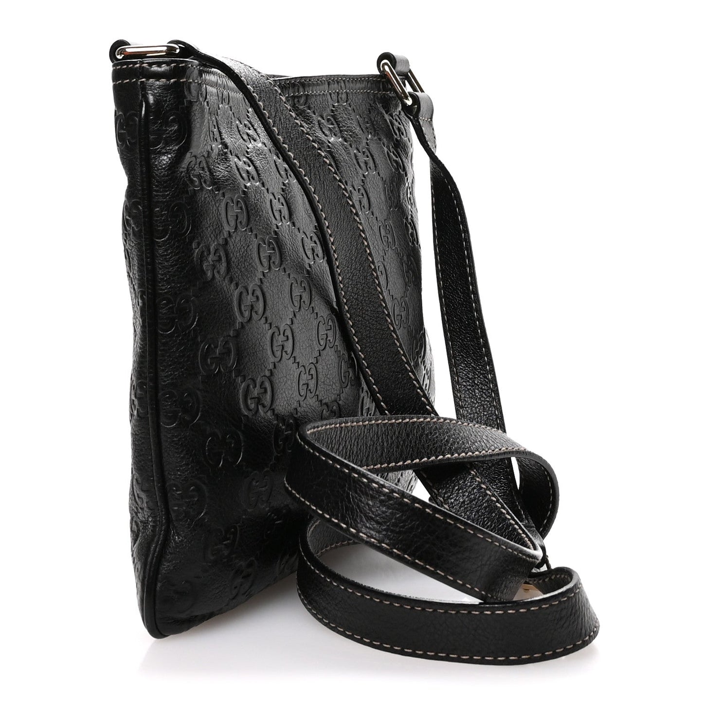 Gucci Guccissima Small Flat Messenger Bag Black