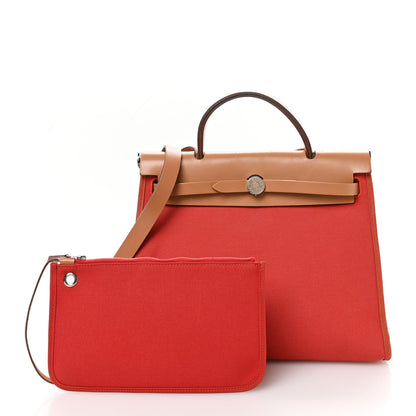 Hermes Vache Hunter Toile Herbag Zip 31 PM Rouge Tomate Natural
