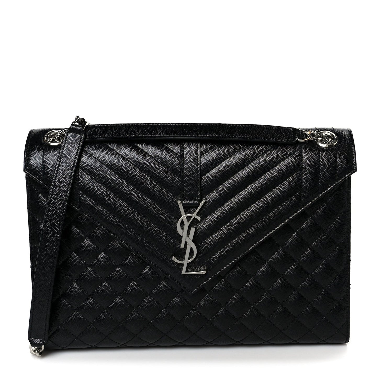 Saint Laurent Grain De Poudre Textured Mixed Matelasse Large Triquilt Monogram Satchel Black