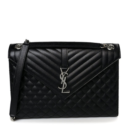 Saint Laurent Grain De Poudre Textured Mixed Matelasse Large Triquilt Monogram Satchel Black