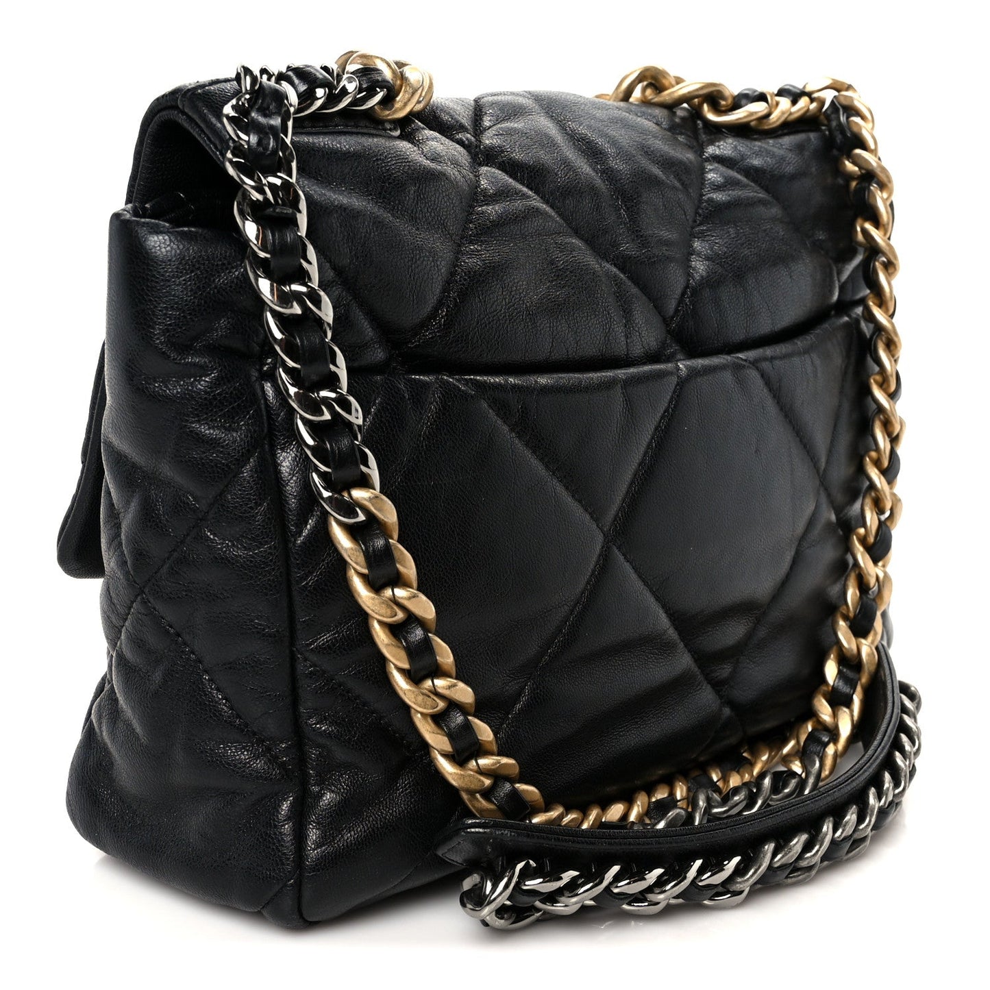 Chanel Shiny Goatskin Quilted Large Chanel 19 Flap Black