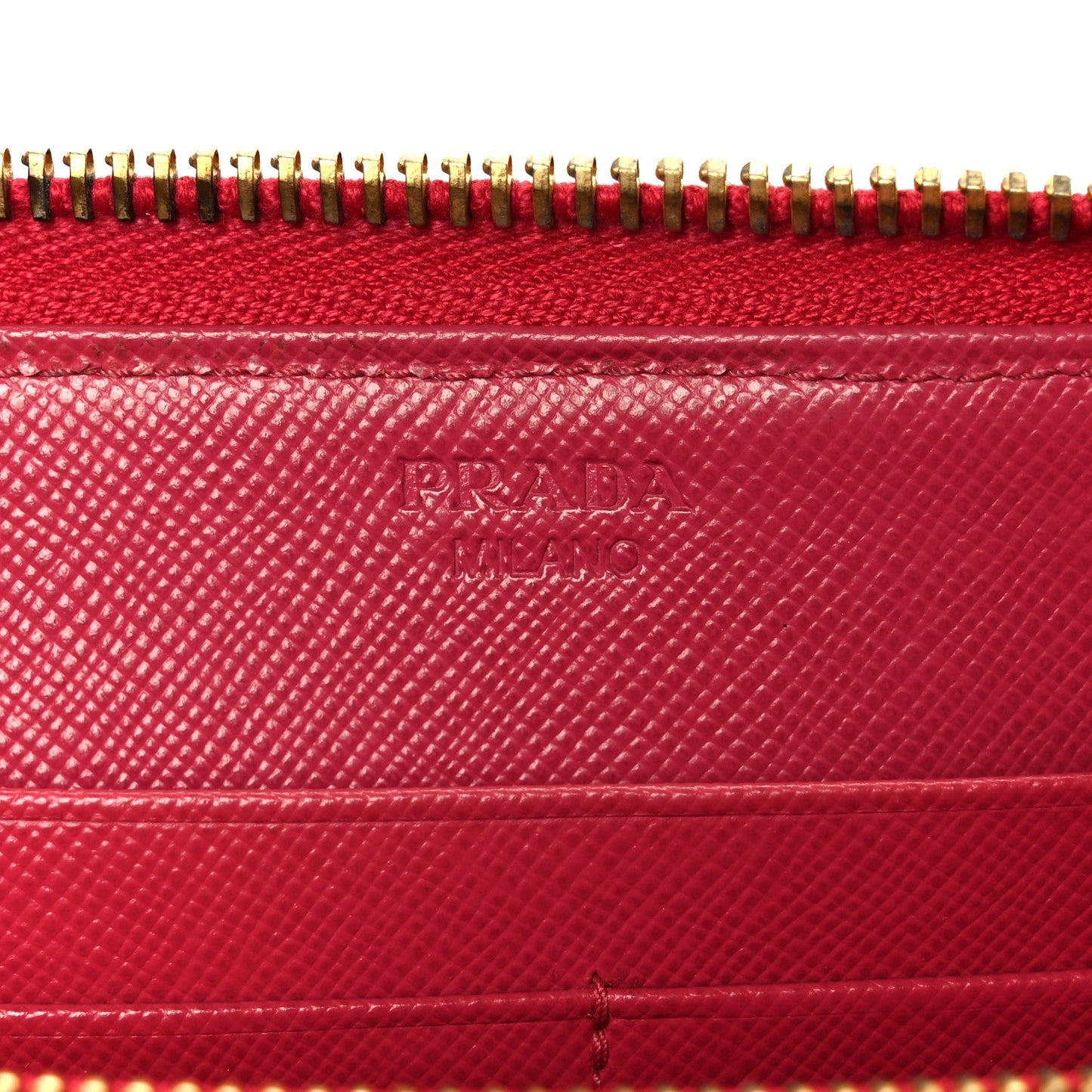 Prada Saffiano Triangle Zip Around Wallet Peonia