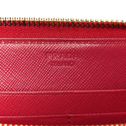 Prada Saffiano Triangle Zip Around Wallet Peonia